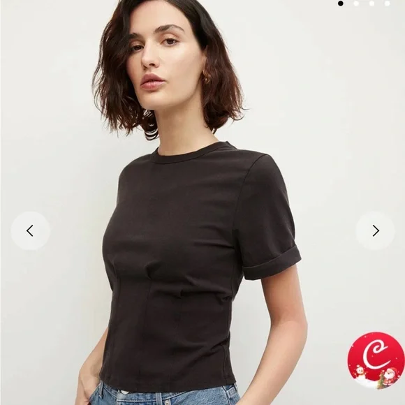 Veronica Beard Ankara Black Short Sleeve pleated waist Tee xs NWT - Picture 1 of 7